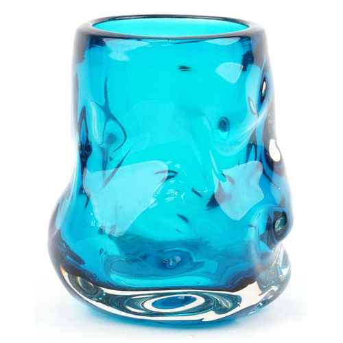 585 - Geoffrey Baxter for Whitefriars, knobbly glass vase in kingfisher blue, 22.5cm high