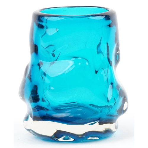 585 - Geoffrey Baxter for Whitefriars, knobbly glass vase in kingfisher blue, 22.5cm high