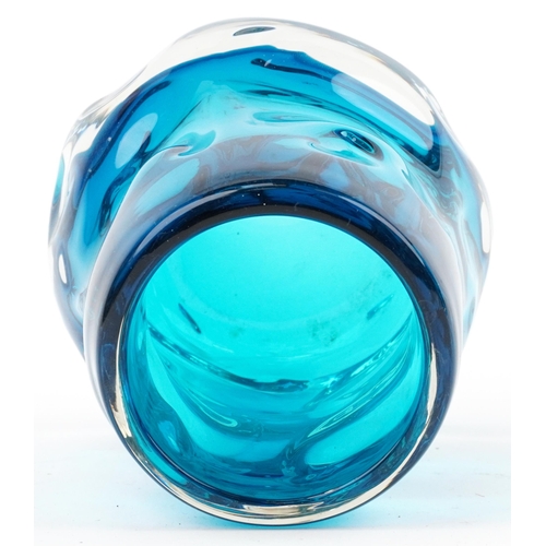 585 - Geoffrey Baxter for Whitefriars, knobbly glass vase in kingfisher blue, 22.5cm high