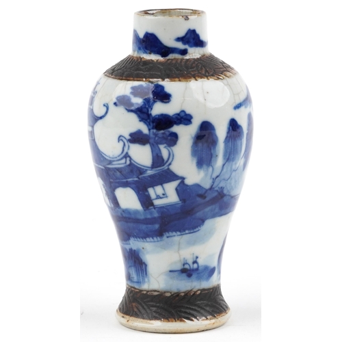 1479 - Chinese blue and white crackle glazed porcelain baluster vase hand painted with figures beside water... 