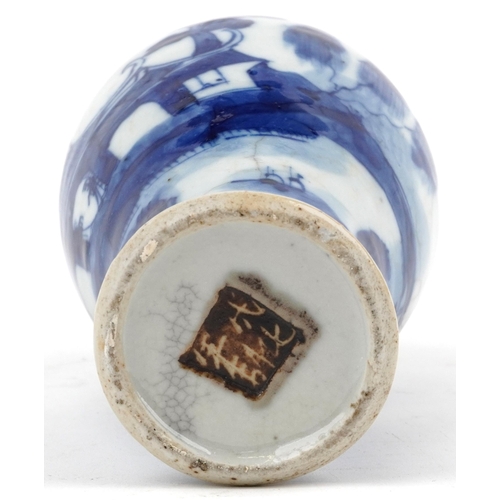 1479 - Chinese blue and white crackle glazed porcelain baluster vase hand painted with figures beside water... 