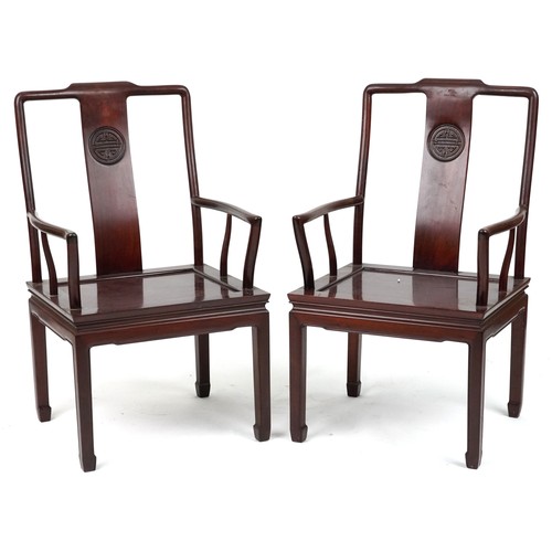 1157 - Pair of Chinese hardwood throne chairs, each 96cm high