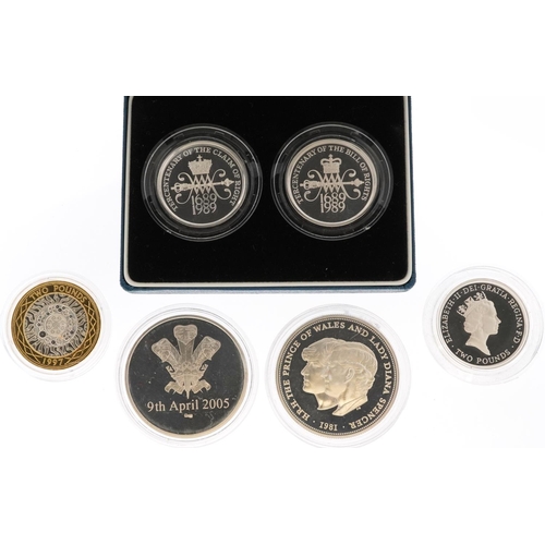 2178 - United Kingdom silver proof coins by The Royal Mint comprising 1989 two pounds two coin set, 1995 Wo... 