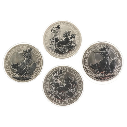 2165 - Four Elizabeth II Britannia one ounce fine silver two pounds comprising two 1998 and two 1999