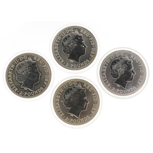 2165 - Four Elizabeth II Britannia one ounce fine silver two pounds comprising two 1998 and two 1999