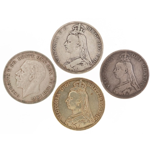 2083 - Victorian and later coinage comprising two crowns, dates 1889 and 1890, 1890 double florin and a 193... 