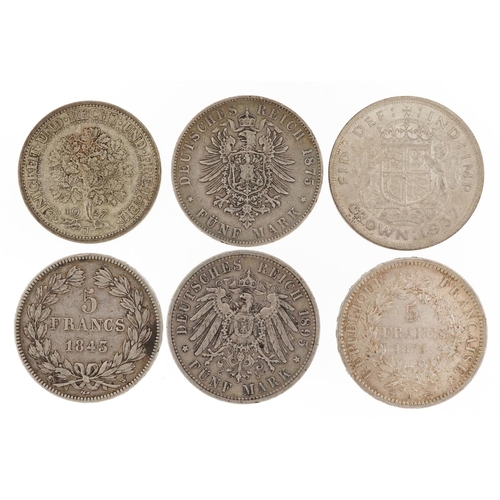 2112 - 19th century and later British and European coinage including two French five francs dates 1843 and ... 