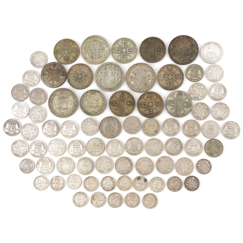 2098 - British pre decimal, pre 1947 coinage including half crowns and shillings, 320g