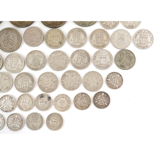 2098 - British pre decimal, pre 1947 coinage including half crowns and shillings, 320g