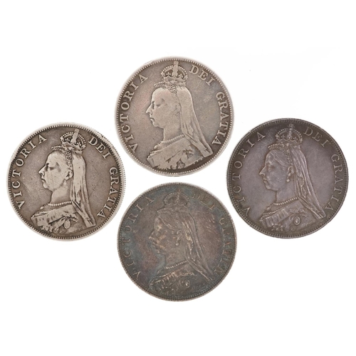 2080 - Four Victorian double florins comprising dates 1887, 1887, 1889 and 1890, 89g