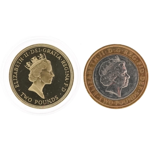 2183 - Two Elizabeth II two pound coins comprising 2013 Bi Metallic Anniversary of The Guinea with seven mi... 