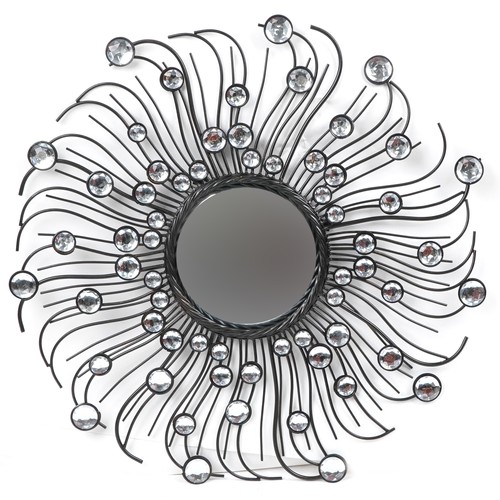 1242A - Stylish bronzed metal jewelled convex wall mirror, 75cm in diameter