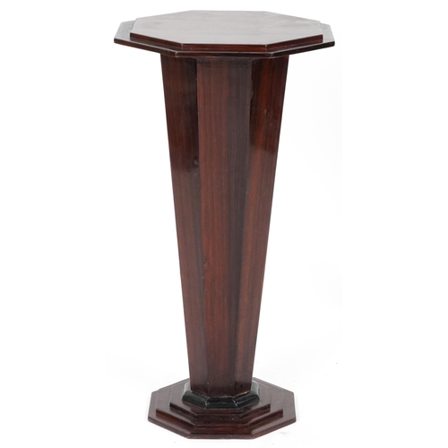 1096 - Art Deco style octagonal rosewood effect side pedestal with tapering column, 78.5cm high