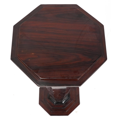 1096 - Art Deco style octagonal rosewood effect side pedestal with tapering column, 78.5cm high