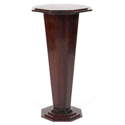 1096 - Art Deco style octagonal rosewood effect side pedestal with tapering column, 78.5cm high