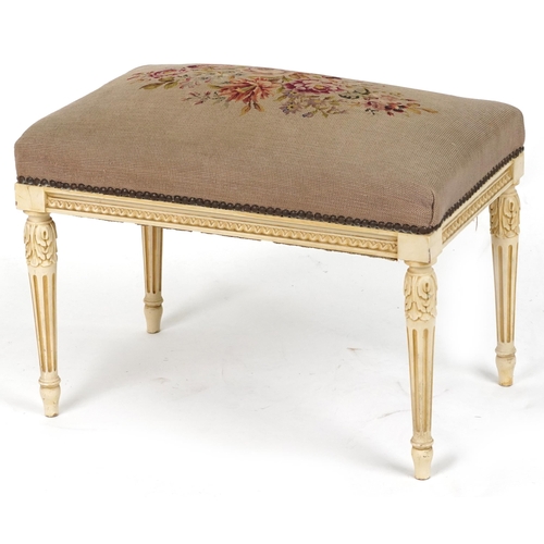 1161 - French style cream painted stool with reeded columns and floral upholstered cushion seat, 44cm H x 6... 