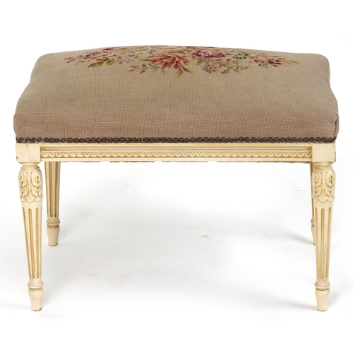 1161 - French style cream painted stool with reeded columns and floral upholstered cushion seat, 44cm H x 6... 