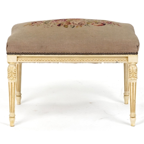 1161 - French style cream painted stool with reeded columns and floral upholstered cushion seat, 44cm H x 6... 