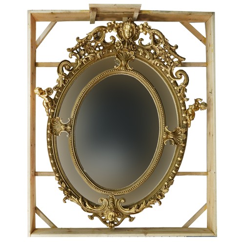 1232 - Unusually large and impressive 19th century style gilt painted oval wall mirror with bevelled glass ... 