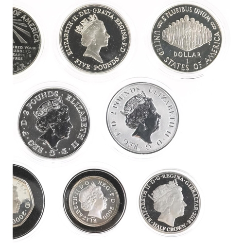 2177 - British and American coinage, some silver proof, including 2021 one ounce fine silver two pounds, 20... 