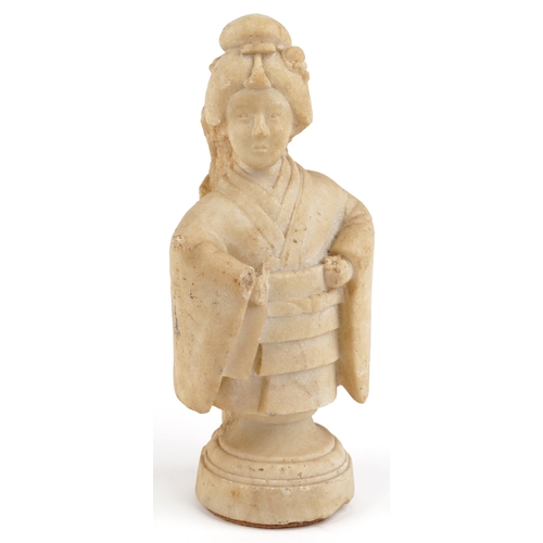 192 - Chinese carved stone statuette of a Geisha wearing a robe, 32.5cm high