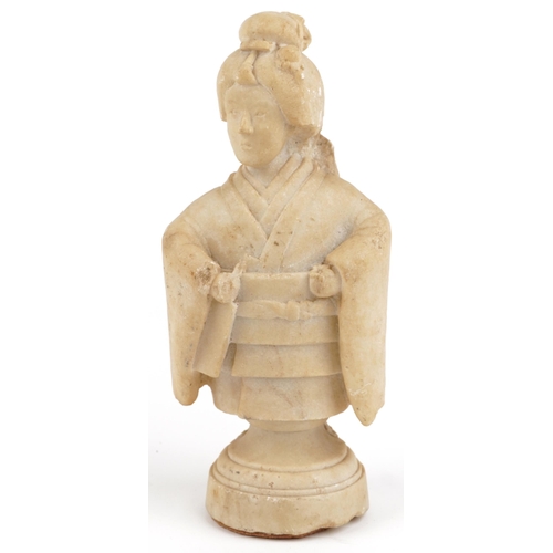192 - Chinese carved stone statuette of a Geisha wearing a robe, 32.5cm high