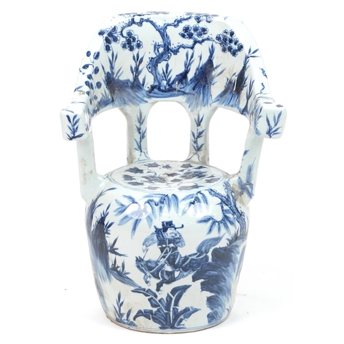 1169 - Chinese blue and white porcelain garden seat hand painted with flowers, 65cm high