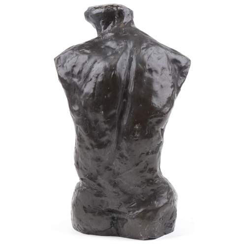 197 - Mid century style cold cast bronze torso of a nude male, 28.5cm high