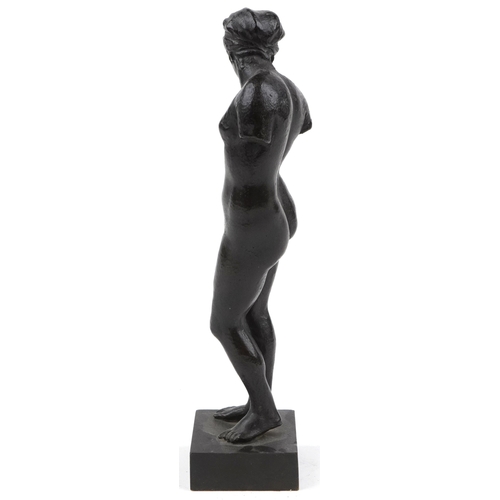30 - 19th century Grand Tour patinated bronze statuette of a standing nude female, 27.5cm high