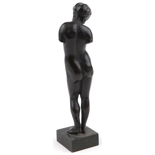 30 - 19th century Grand Tour patinated bronze statuette of a standing nude female, 27.5cm high