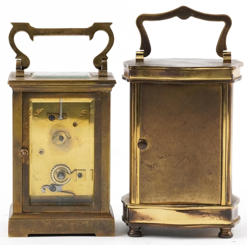 207 - Two brass cased carriage clocks including an example with serpentine case having enamelled dial with... 