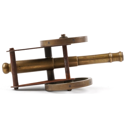 33 - 19th century military interest patinated bronze and iron table canon, 26.5cm in length