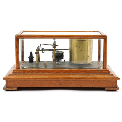 145 - Negretti & Zambra, Victorian oak cased barograph with Regency jewelled movement and various charts, ... 