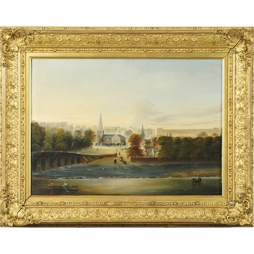 7 - Fermoy town, 19th century Irish school military interest oil on canvas, indistinct inscription and A... 