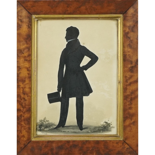9 - Frederick Frith - Portrait of a gentleman holding a top hat, Georgian silhouette watercolour, indist... 