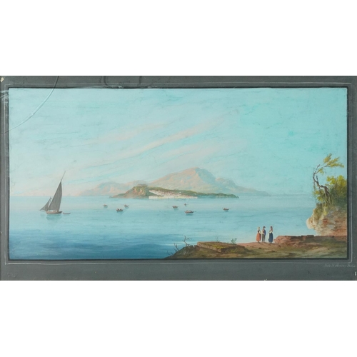 330 - Island of Ischia, 19th century Italian school gouache, mounted, framed and glazed, 83cm x 42.5cm exc... 