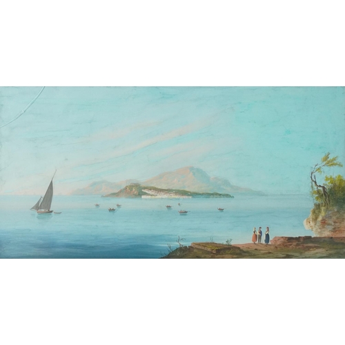 330 - Island of Ischia, 19th century Italian school gouache, mounted, framed and glazed, 83cm x 42.5cm exc... 