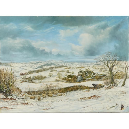 1508 - Brian Tovey 1979 - Winter landscape with workhorse near Winchcombe, Gloucestershire, contemporary oi... 