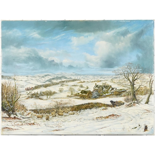 1508 - Brian Tovey 1979 - Winter landscape with workhorse near Winchcombe, Gloucestershire, contemporary oi... 