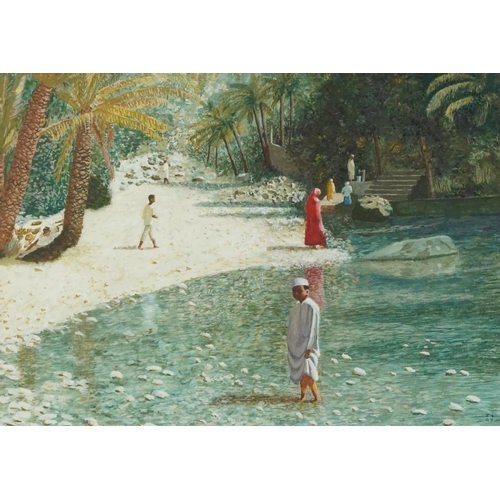 752 - James Lynch - Freshwater in Oman, gouache, details verso, mounted, framed and glazed, 40cm x 29cm ex... 