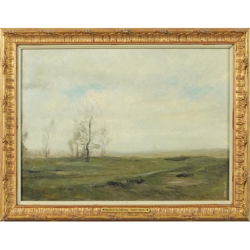 63 - Henry George Moon - Rural landscape, 19th century English school oil on board, inscribed verso, moun... 