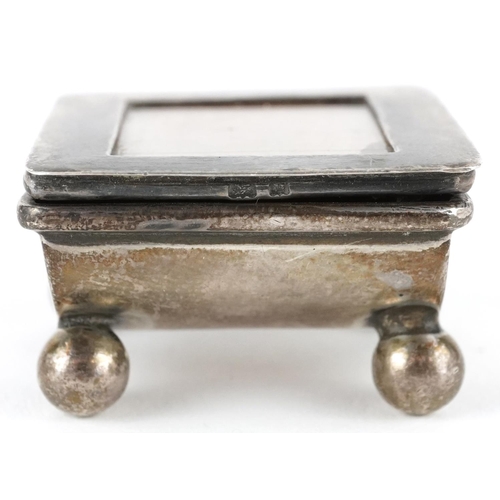 177 - James Deakin & Sons, Edwardian silver stamp box raised on four ball feet, Birmingham 1901, 2cm H x 3... 