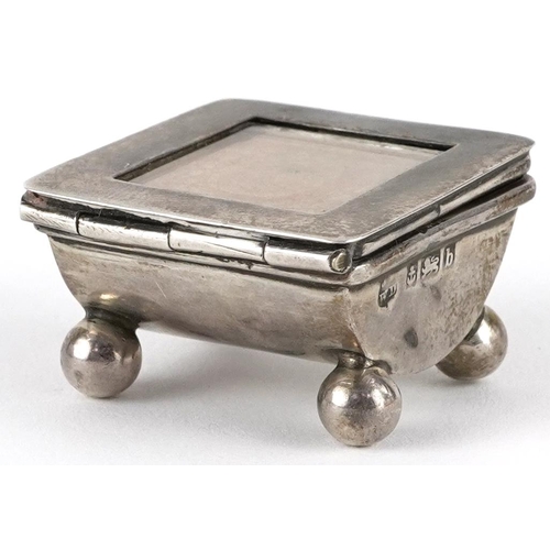 177 - James Deakin & Sons, Edwardian silver stamp box raised on four ball feet, Birmingham 1901, 2cm H x 3... 