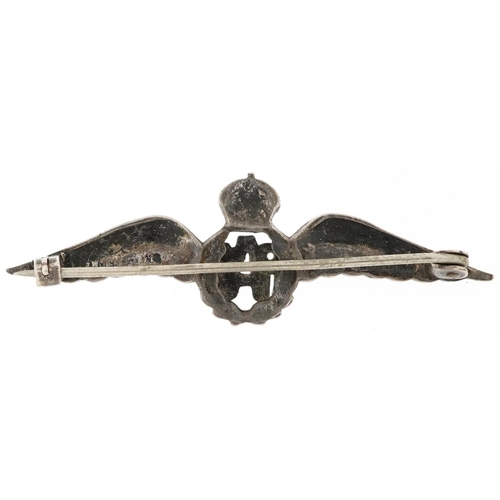 1841 - Military interest silver marcasite and enamel RAF sweetheart bar brooch, 5cm wide, 3.9g