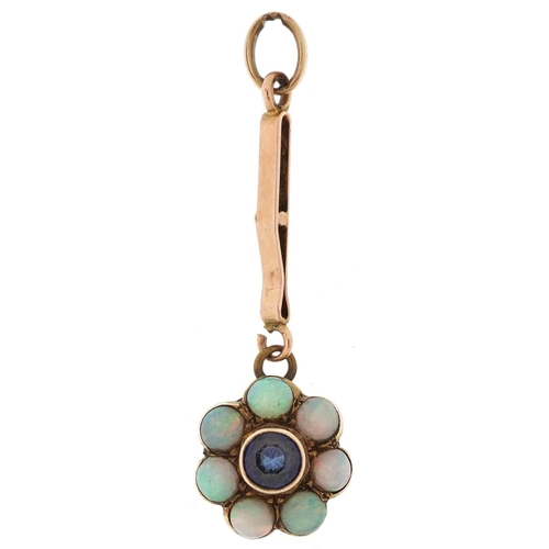 2228 - Antique 9ct rose gold sapphire and cabochon opal cluster pendant, the sapphire approximately 4.20mm ... 