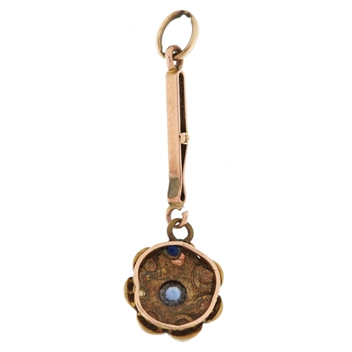 2228 - Antique 9ct rose gold sapphire and cabochon opal cluster pendant, the sapphire approximately 4.20mm ... 