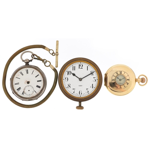 2793 - Two gentlemen's pocket watches and an eight day travel pocket watch including a Victorian silver ope... 