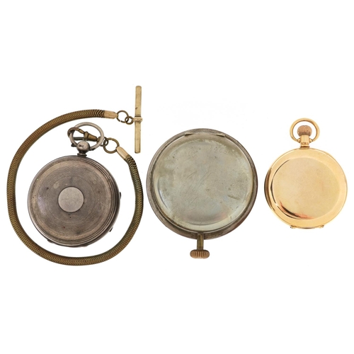 2793 - Two gentlemen's pocket watches and an eight day travel pocket watch including a Victorian silver ope... 