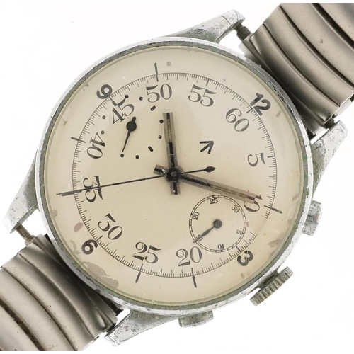 British military issue manual wind wristwatch having enamelled and subsidiary dials with Arabic numerals, the case engraved T.P.1/5, 36mm in diameter