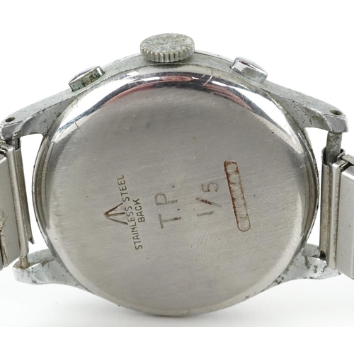 1821 - British military issue manual wind wristwatch having enamelled and subsidiary dials with Arabic nume... 